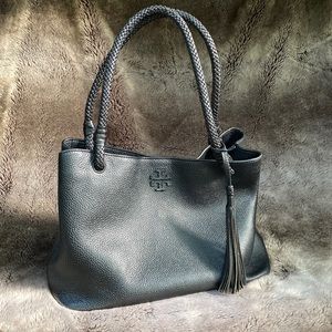 Tory Burch Pebbled Leather Handbag with Braided Handles, Looks Like It’s New